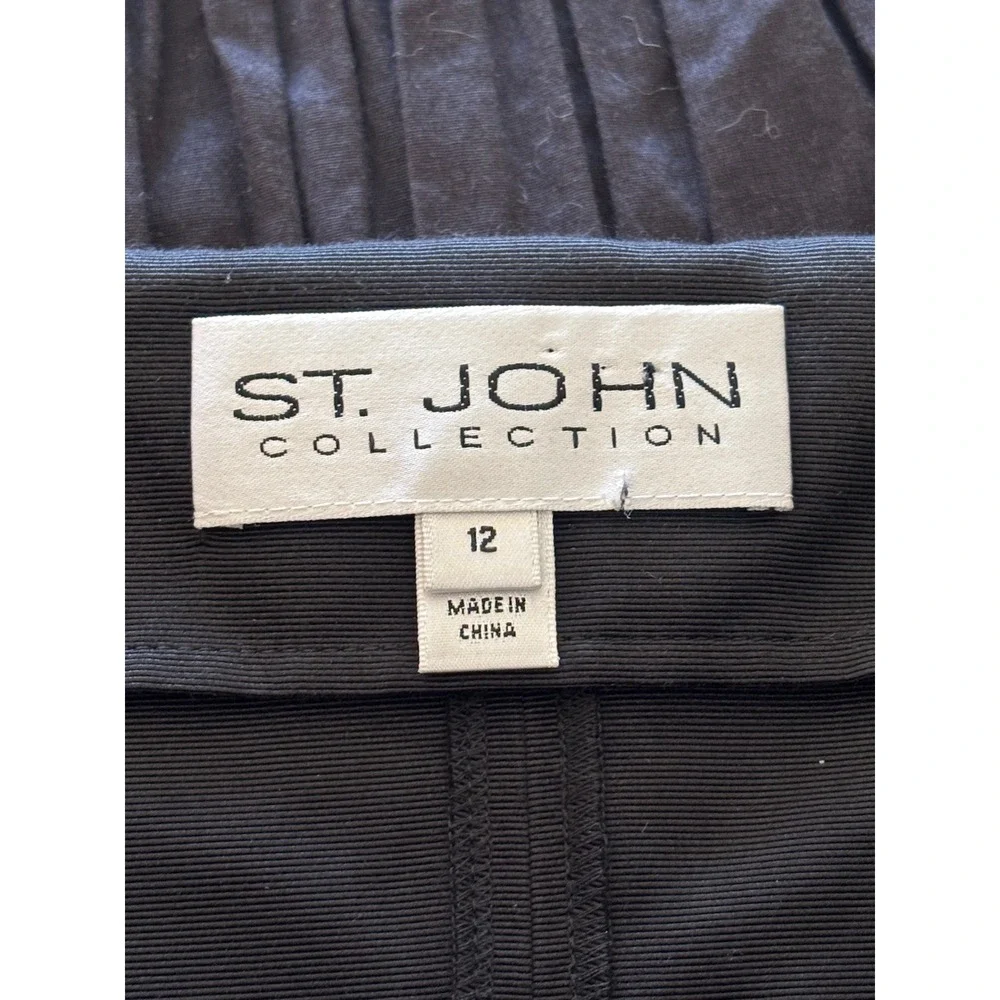 St. John Collection Black Cotton‎ Silk Pleated A-Line Skirt Size 12 Midi - Picture 5 of 6